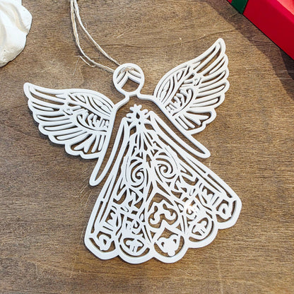 Angel Christmas Tree Ornament Whimsic Gloss White Acrylic 1 Bauble 