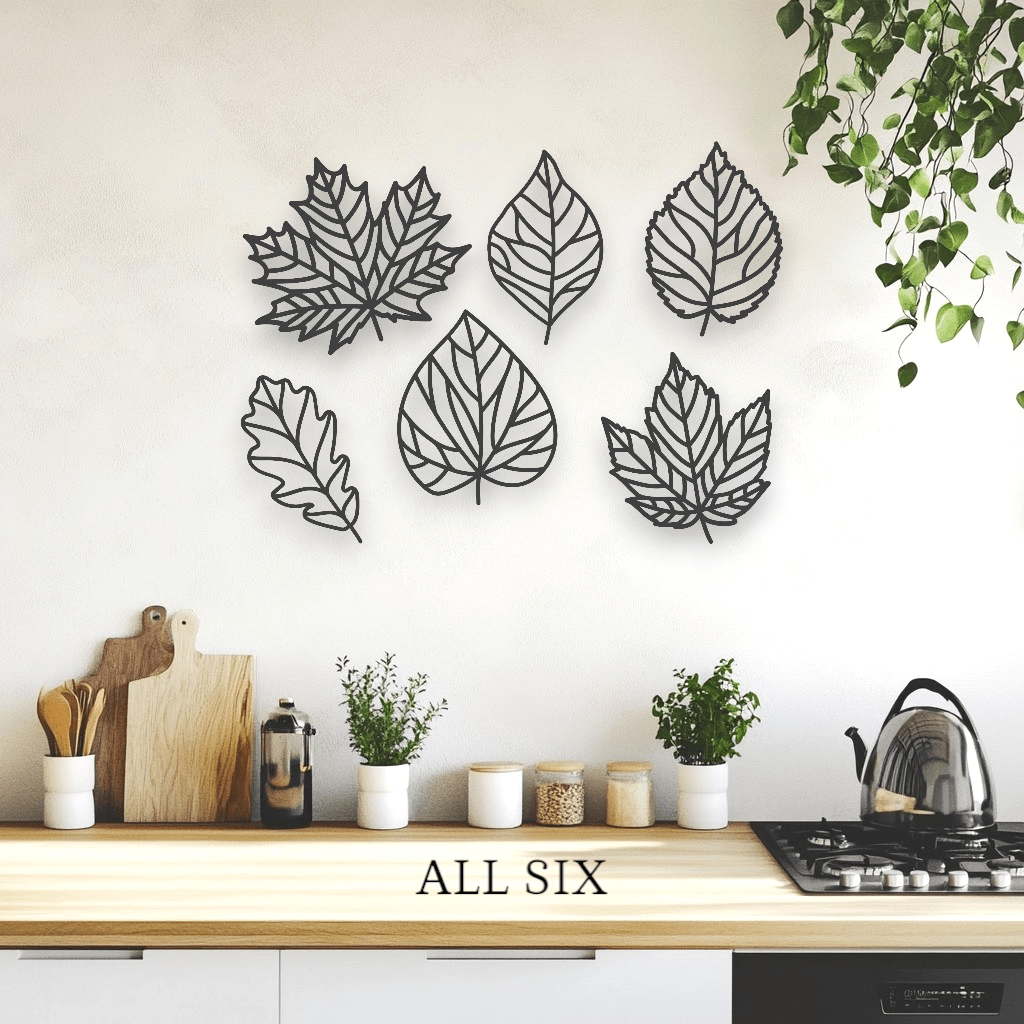 Autumn Leaves Wall Art Set Wall Decor Whimsic Black Gloss Acrylic All 6 Leaves 