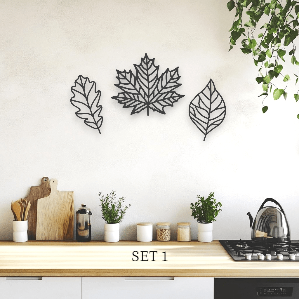 Autumn Leaves Wall Art Set Wall Decor Whimsic Black Gloss Acrylic Set 1 