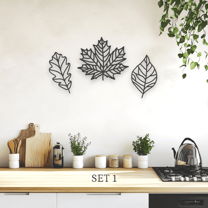 Autumn Leaves Wall Art Set Wall Decor Whimsic Black Gloss Acrylic Set 1 