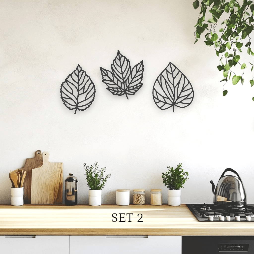 Autumn Leaves Wall Art Set Wall Decor Whimsic Black Gloss Acrylic Set 2 
