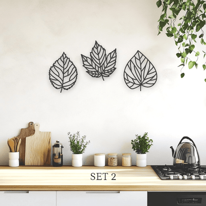 Autumn Leaves Wall Art Set Wall Decor Whimsic Black Gloss Acrylic Set 2 
