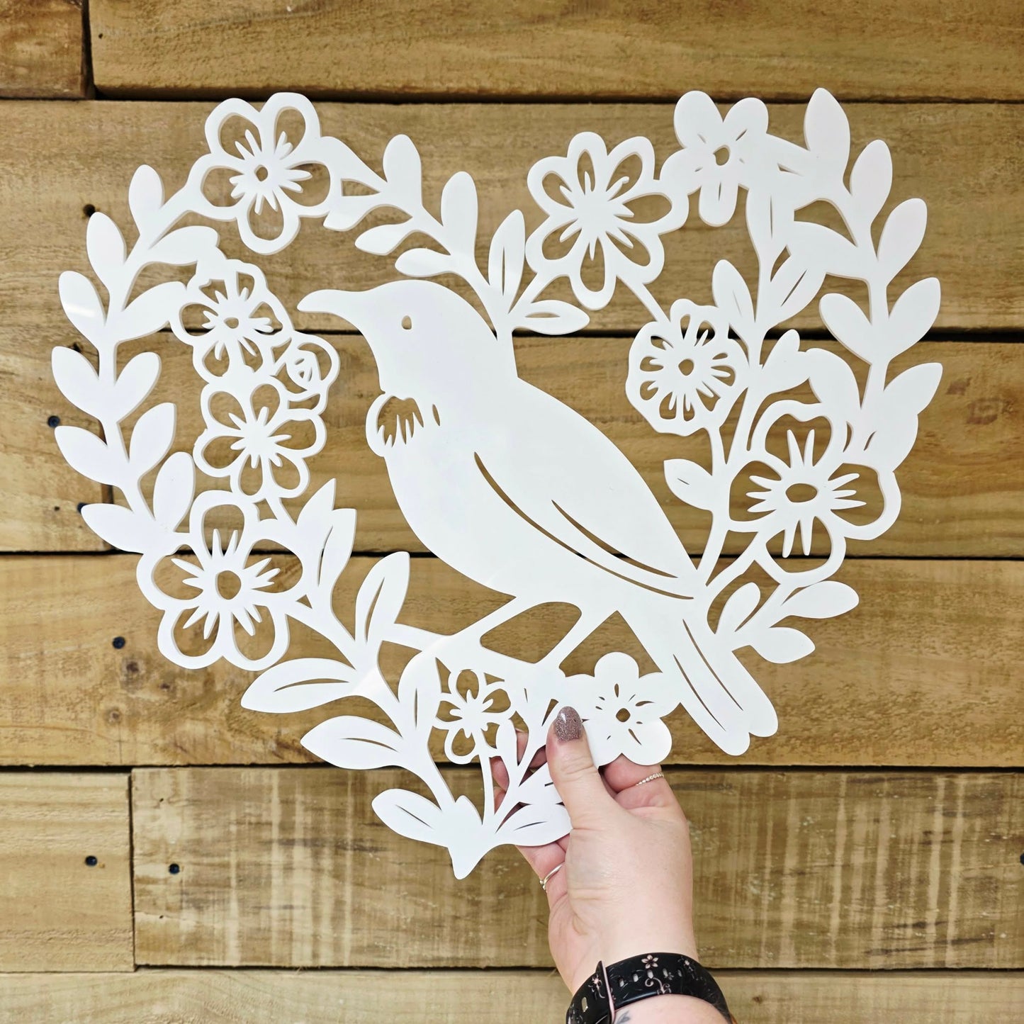 Floral Tūī Heart Wall Décor