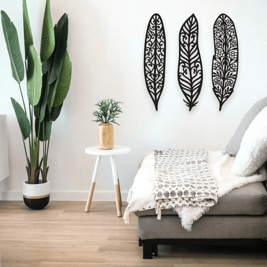 Boho Feather Three Piece Set Wall Decor Whimsic 