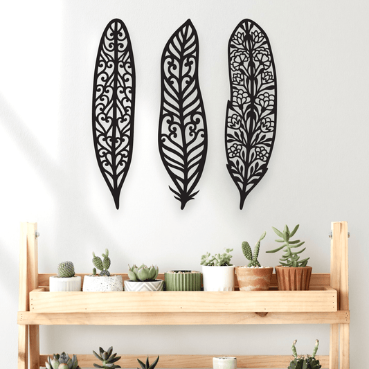 Boho Feather Three Piece Set Wall Decor Whimsic 