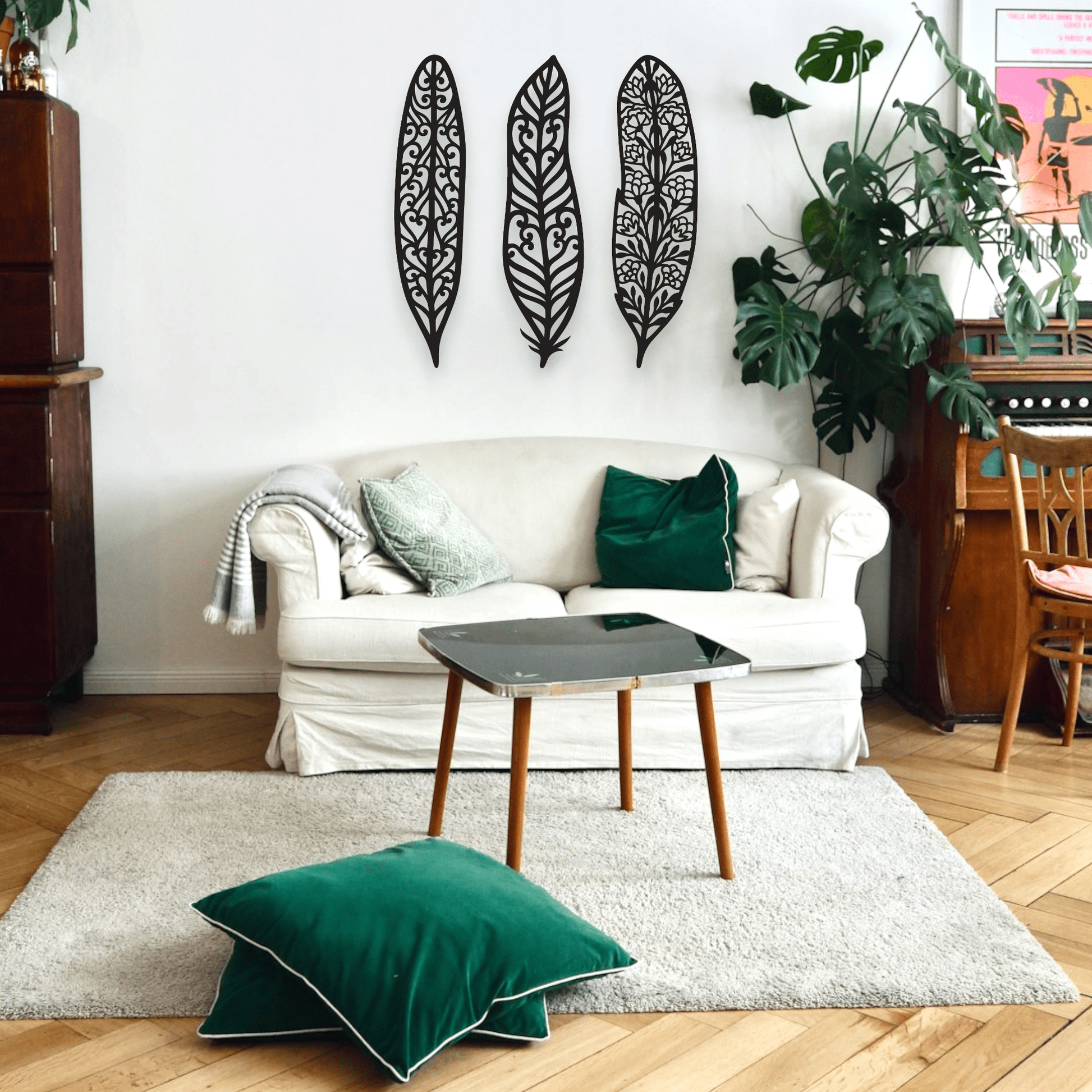 Boho Feather Three Piece Set Wall Decor Whimsic 