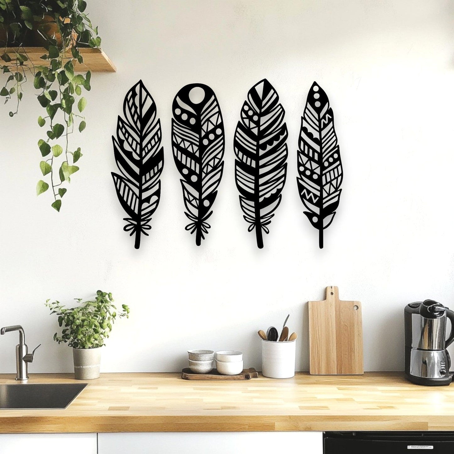 Boho Four Piece Feather Set Wall Decor Whimsic 