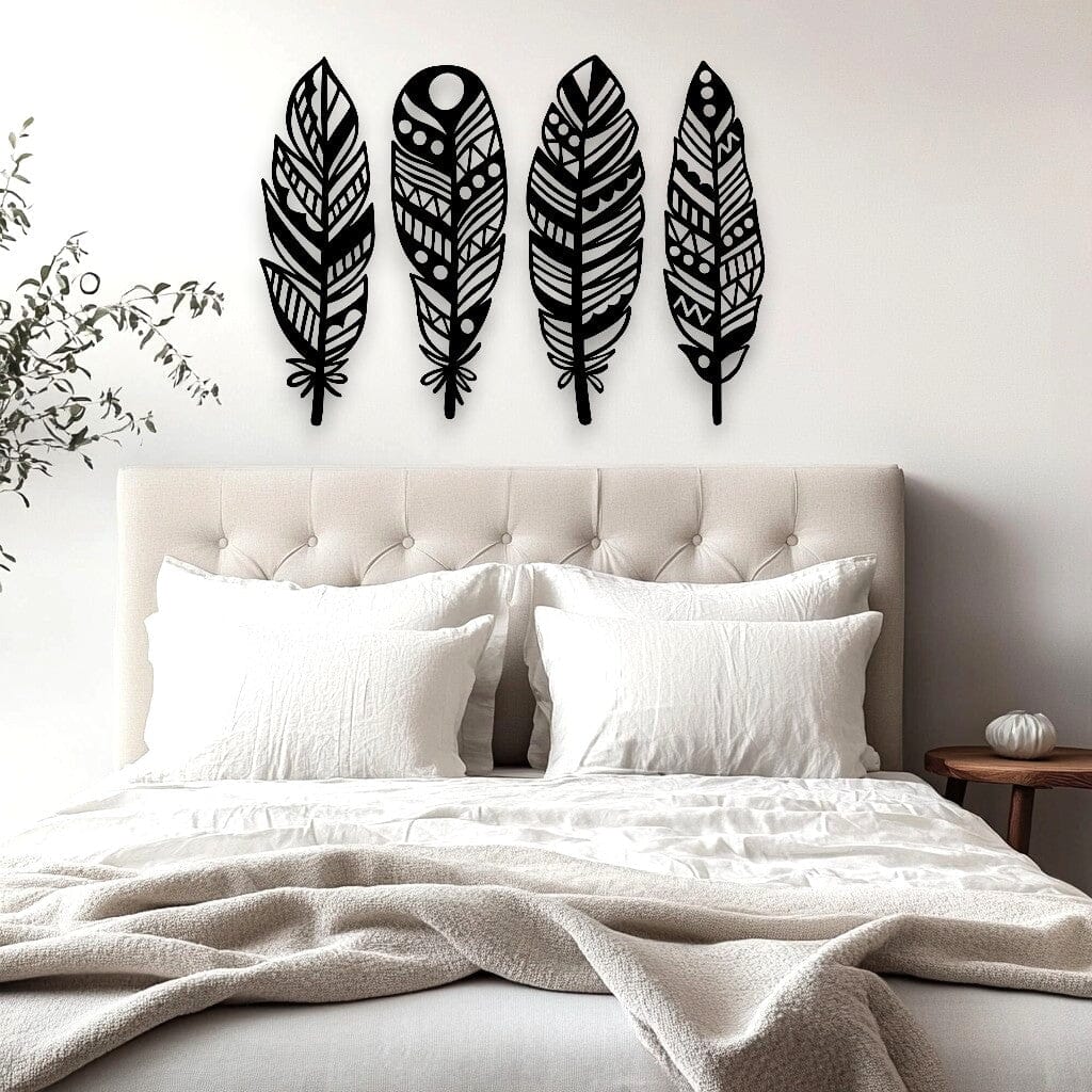 Boho Four Piece Feather Set Wall Decor Whimsic 