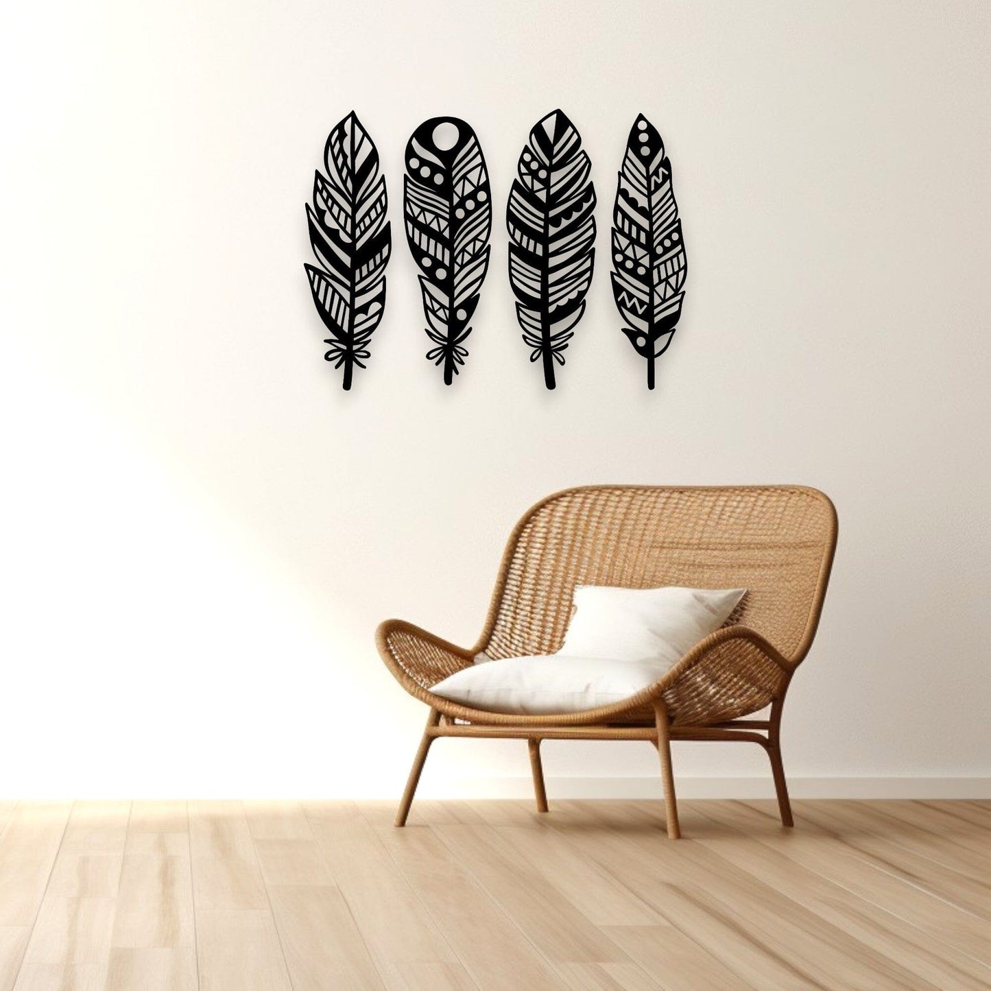Boho Four Piece Feather Set Wall Decor Whimsic 
