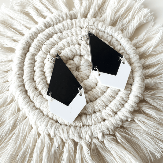 Chevron Two Colour Earrings Whimsic Top Black / Bottom White 