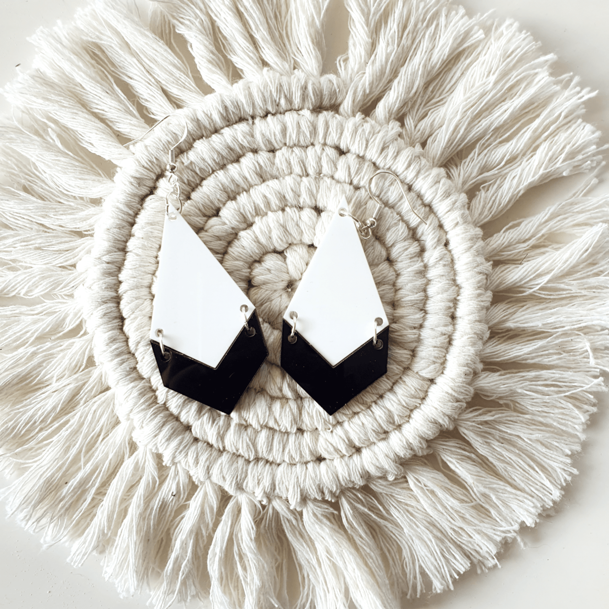 Chevron Two Colour Earrings Whimsic Top White / Bottom Black 