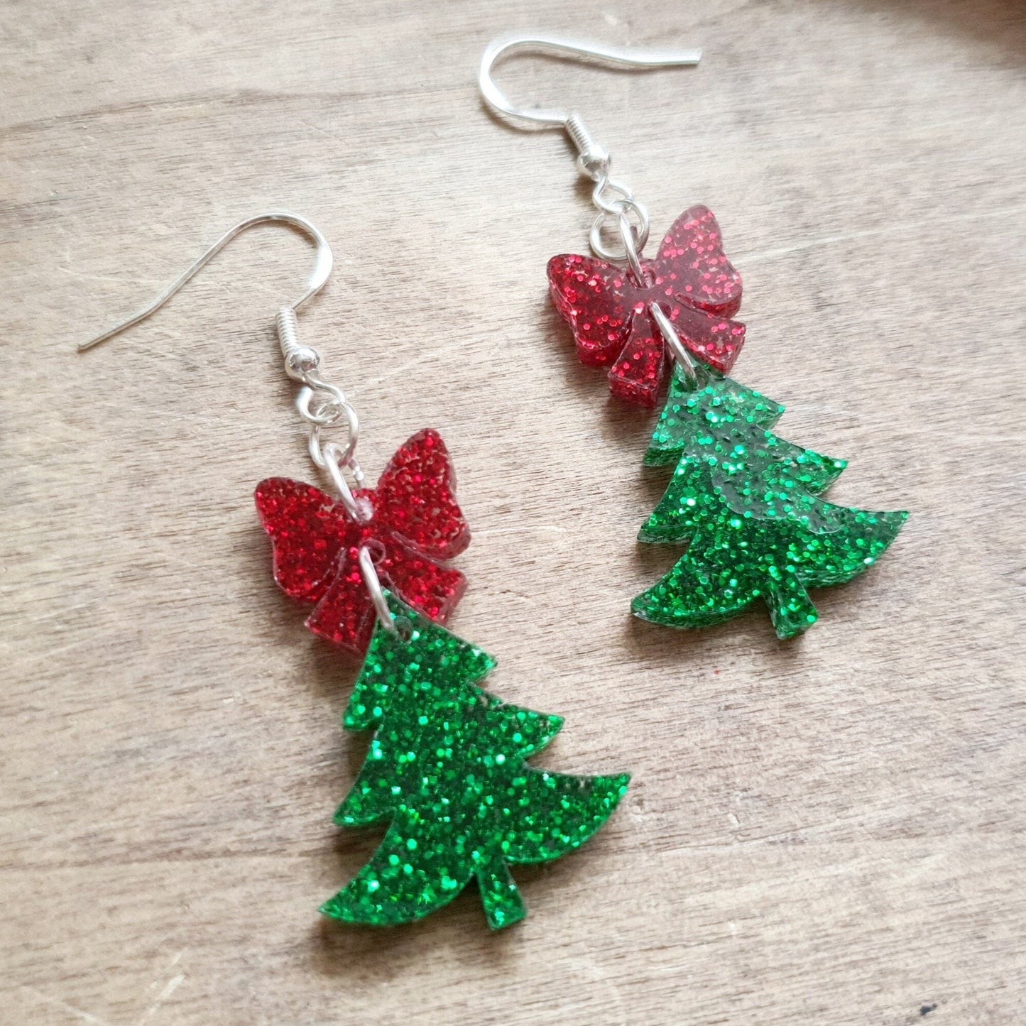 Christmas Tree & Bow Earrings Whimsic 