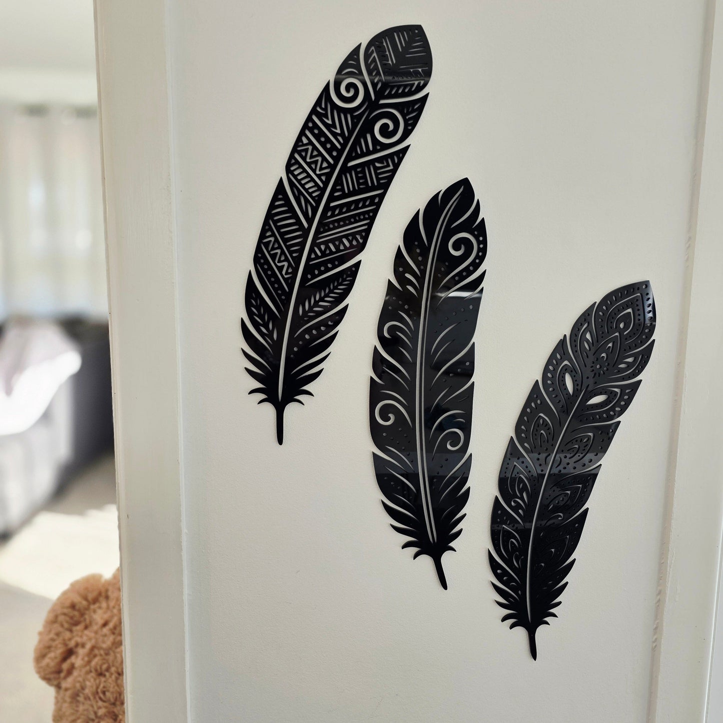 Detailed Huia Feather Trio Wall Decor Whimsic 