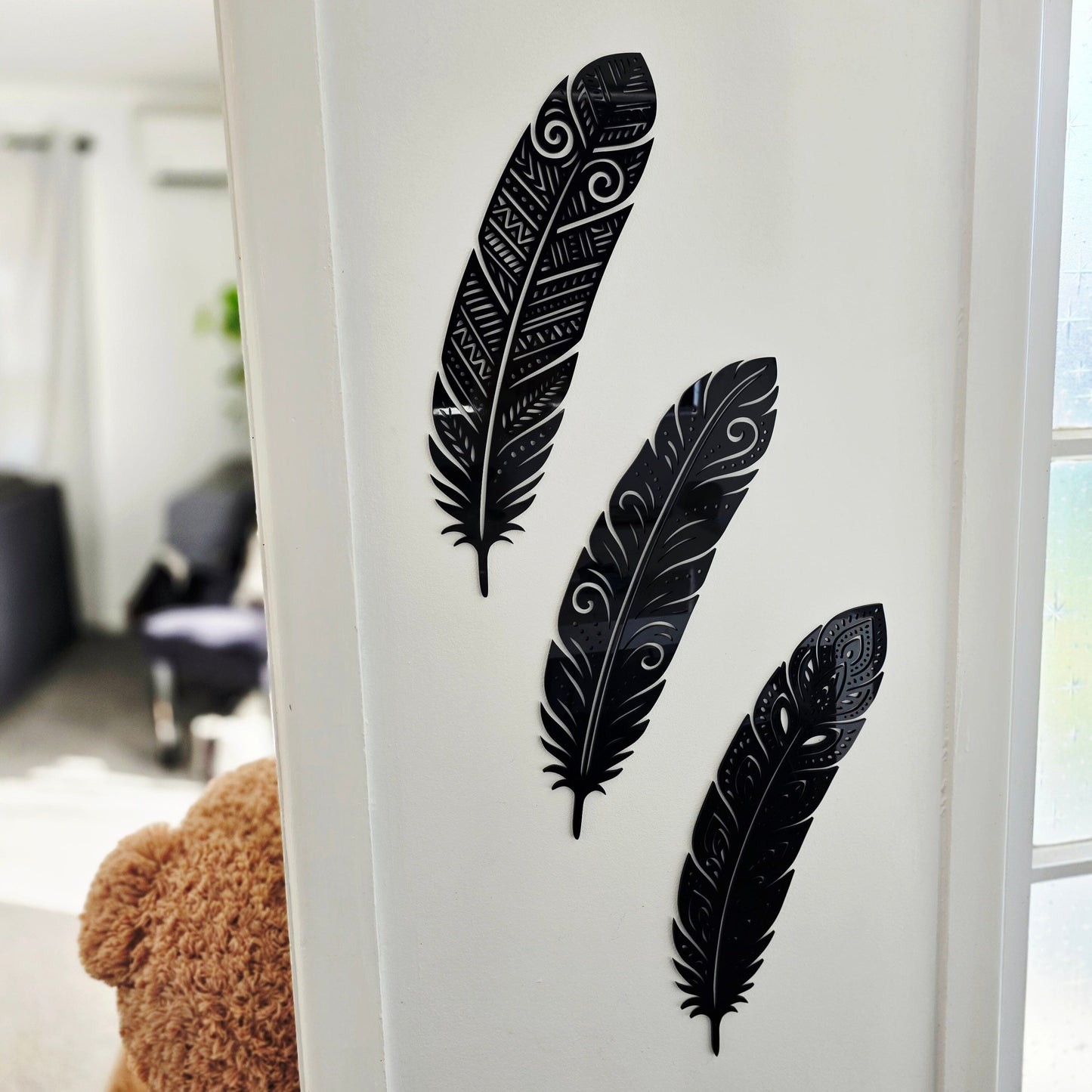 Detailed Huia Feather Trio Wall Decor Whimsic 