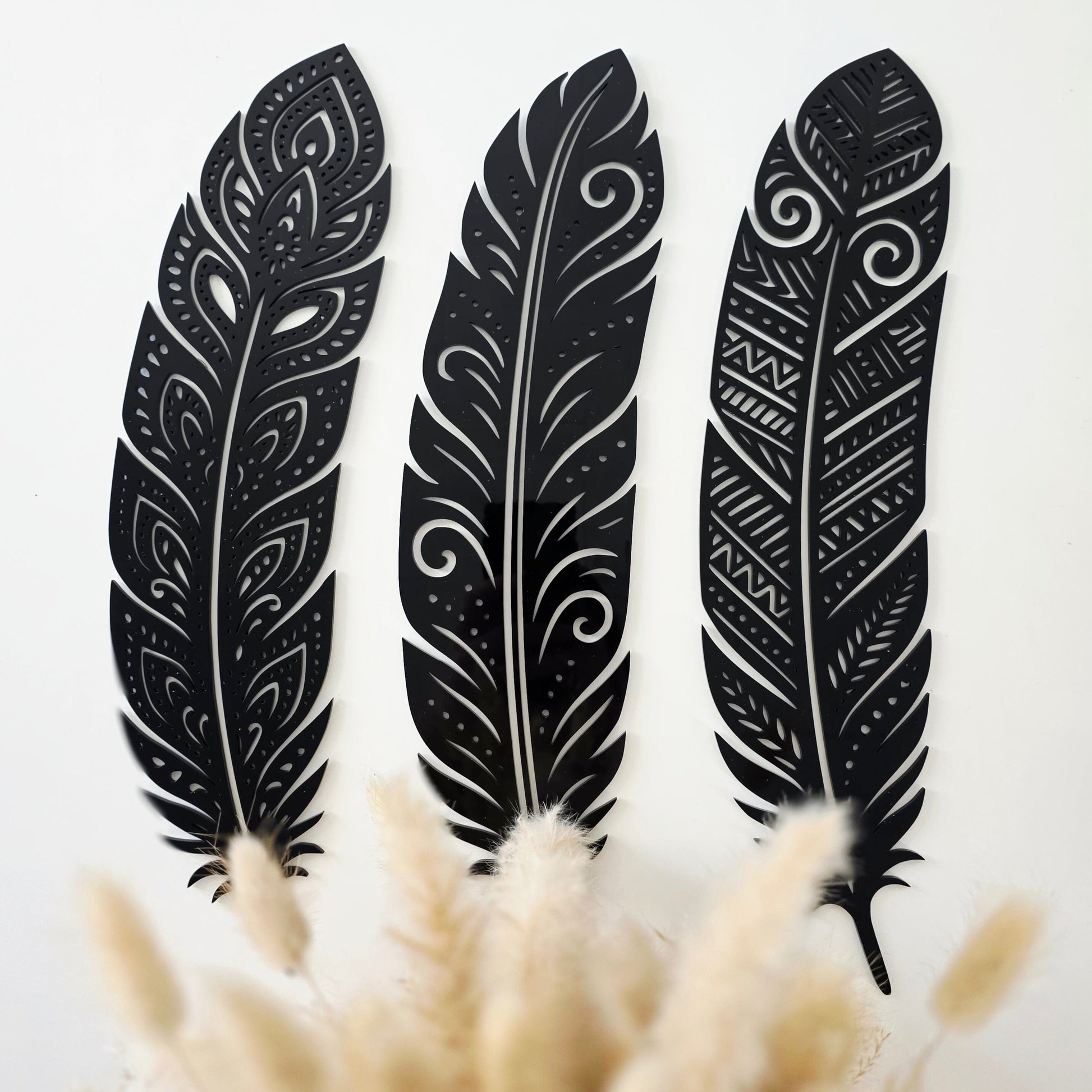 Detailed Huia Feather Trio Wall Decor Whimsic 