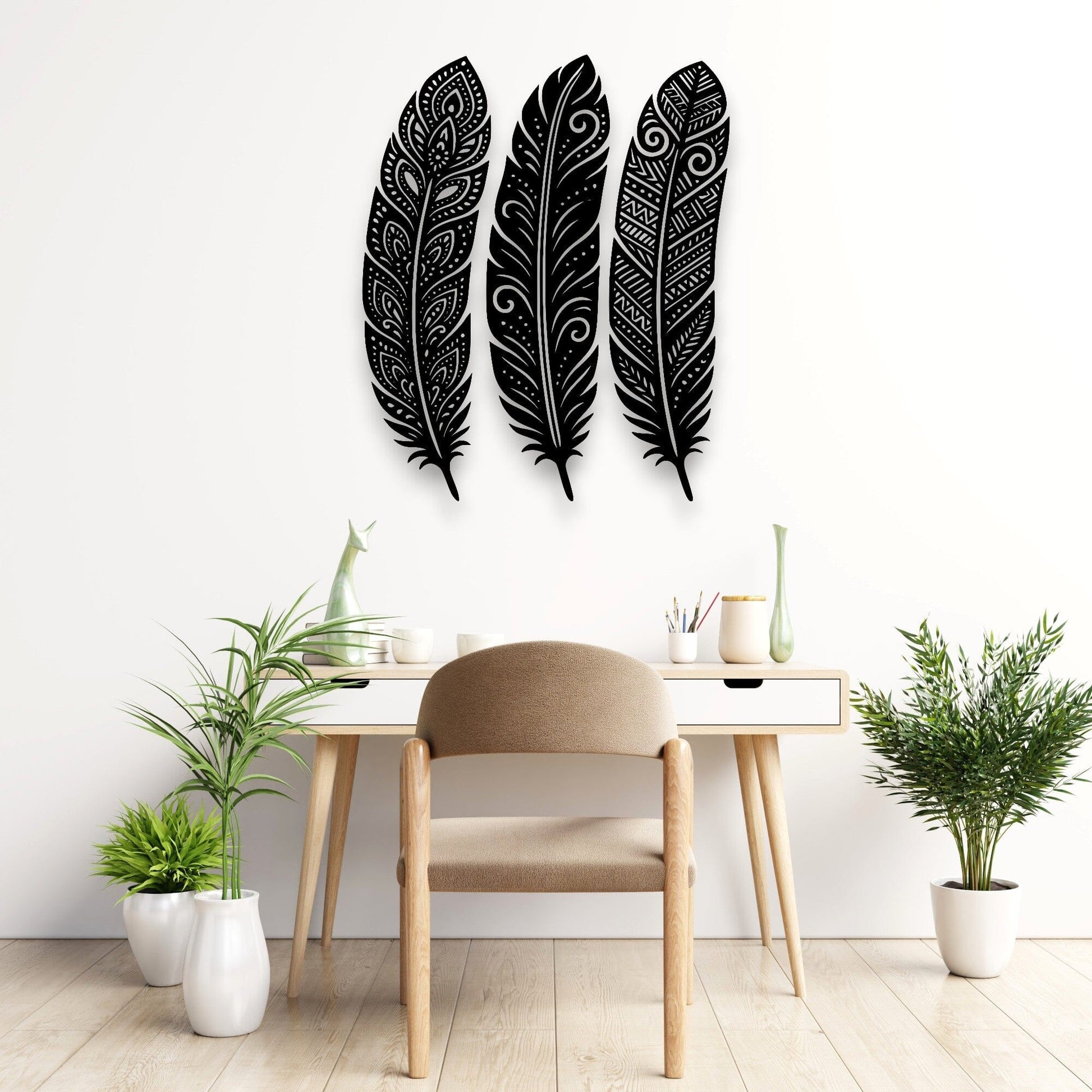 Detailed Huia Feather Trio Wall Decor Whimsic 