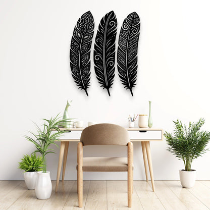 Detailed Huia Feather Trio Wall Decor Whimsic 