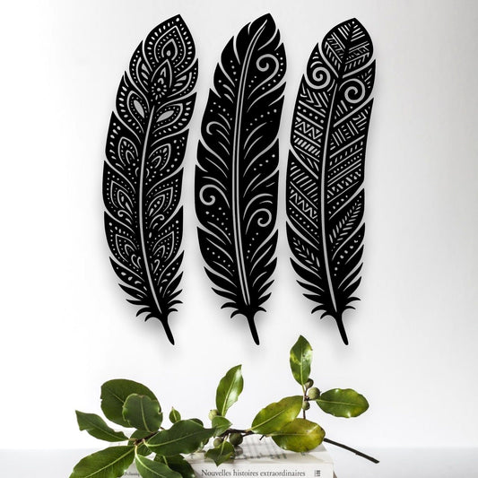 Detailed Huia Feather Trio Wall Decor Whimsic 