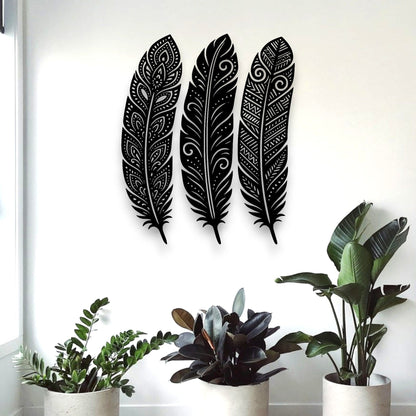Detailed Huia Feather Trio Wall Decor Whimsic 