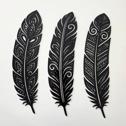 Detailed Huia Feather Trio Wall Decor Whimsic 