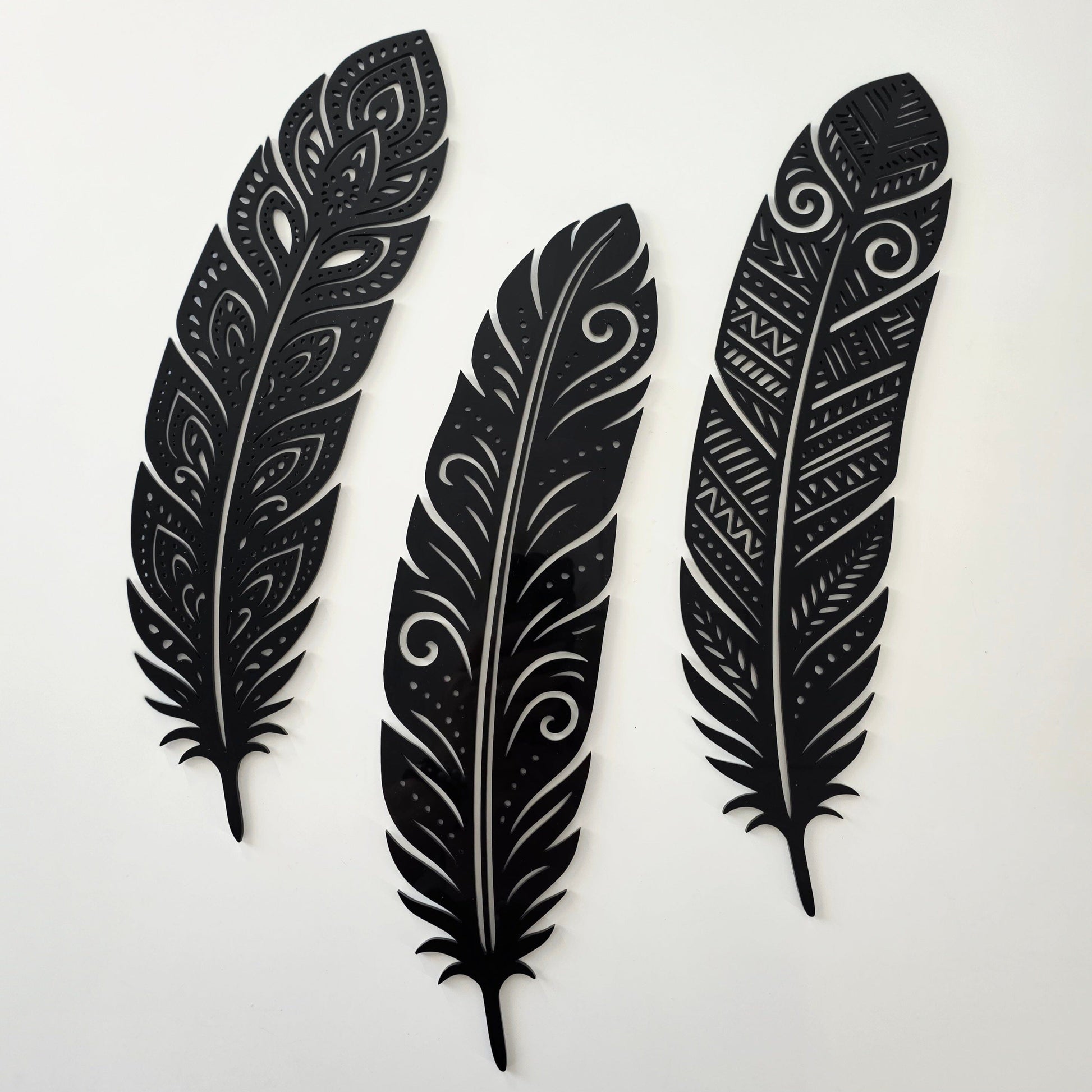 Detailed Huia Feather Trio Wall Decor Whimsic 