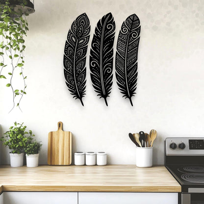 Detailed Huia Feather Trio Wall Decor Whimsic 