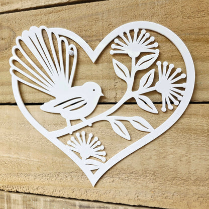Pohutukawa Fantail Heart Decor