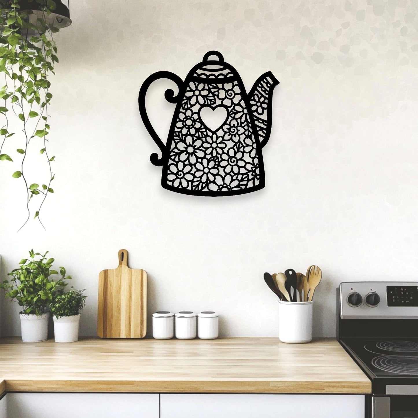 Floral Heart Teapot Wall Art Wall Decor Whimsic 