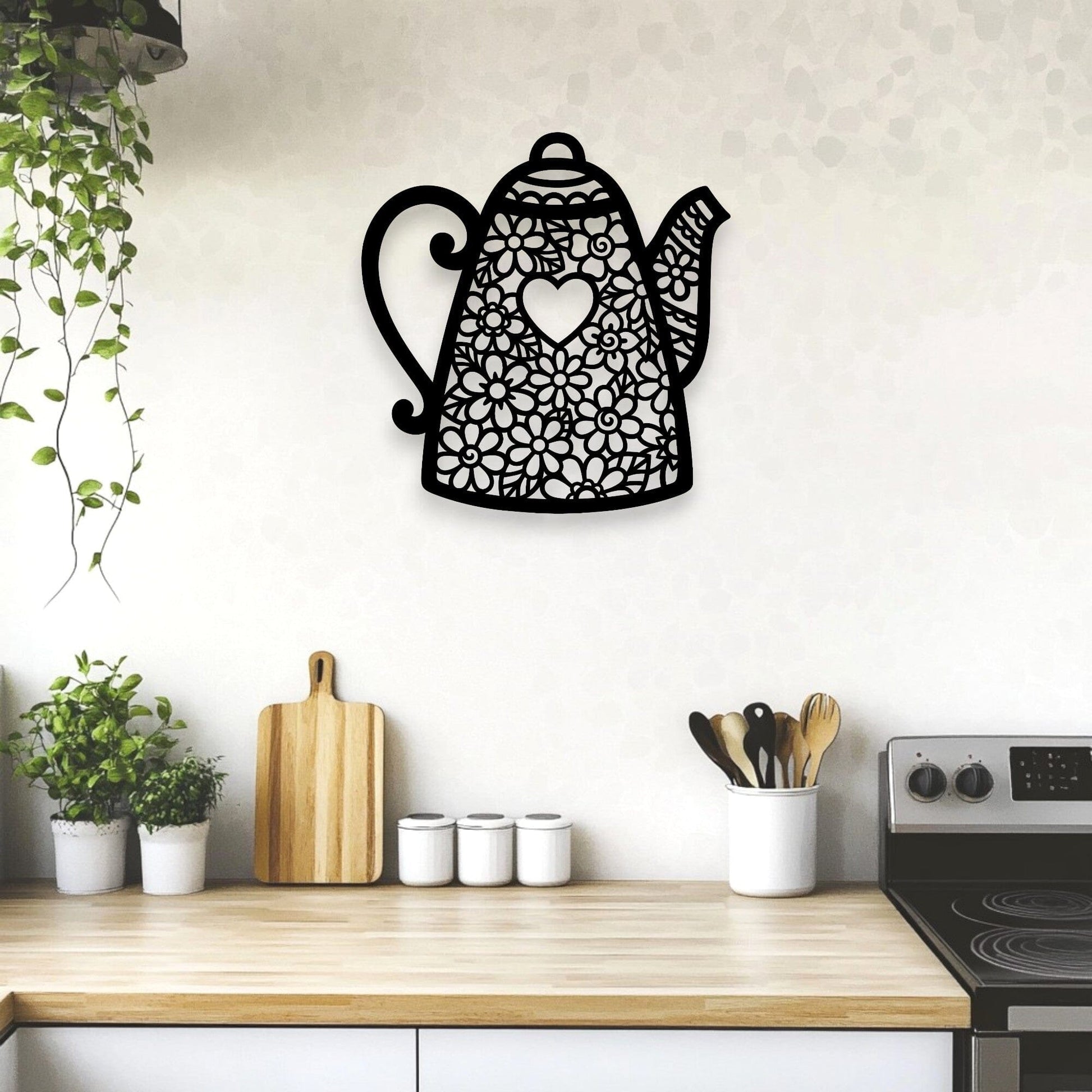 Floral Heart Teapot Wall Art Wall Decor Whimsic 