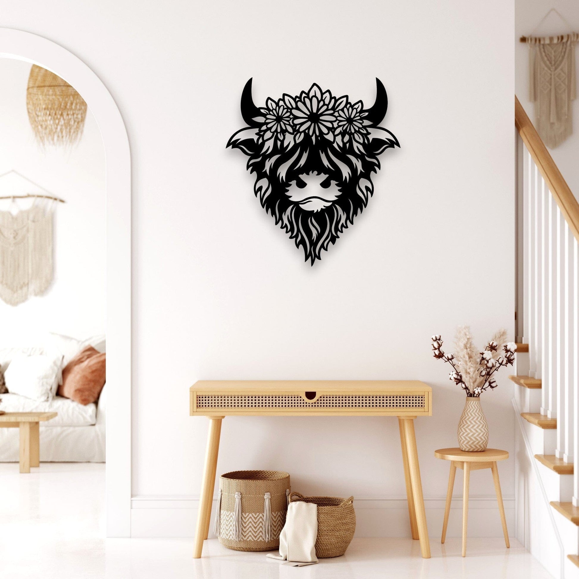 Floral Highland Cow Wall Art Whimsic 