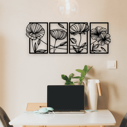 Four Piece Flower Wall Art Set Whimsic 