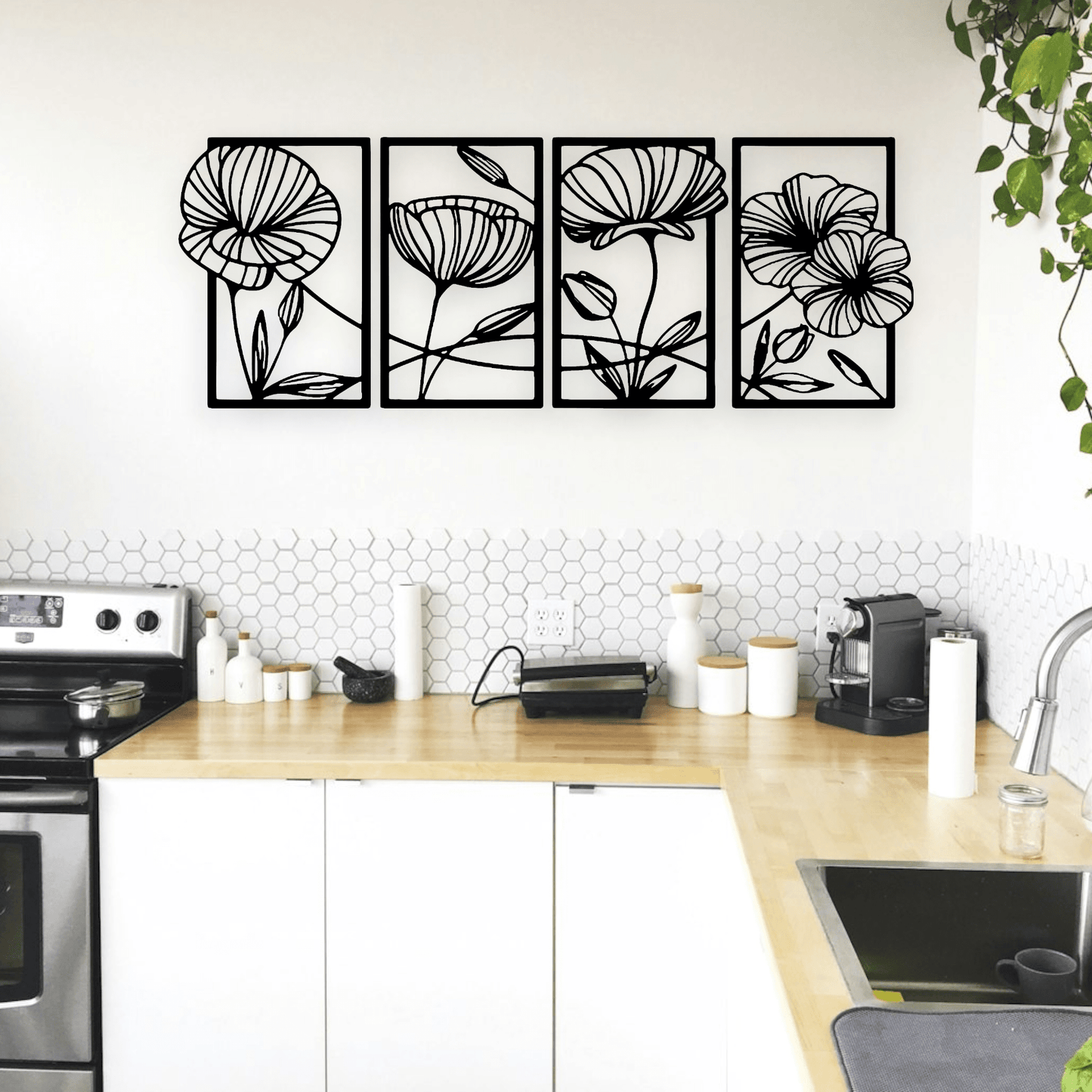 Four Piece Flower Wall Art Set Whimsic 