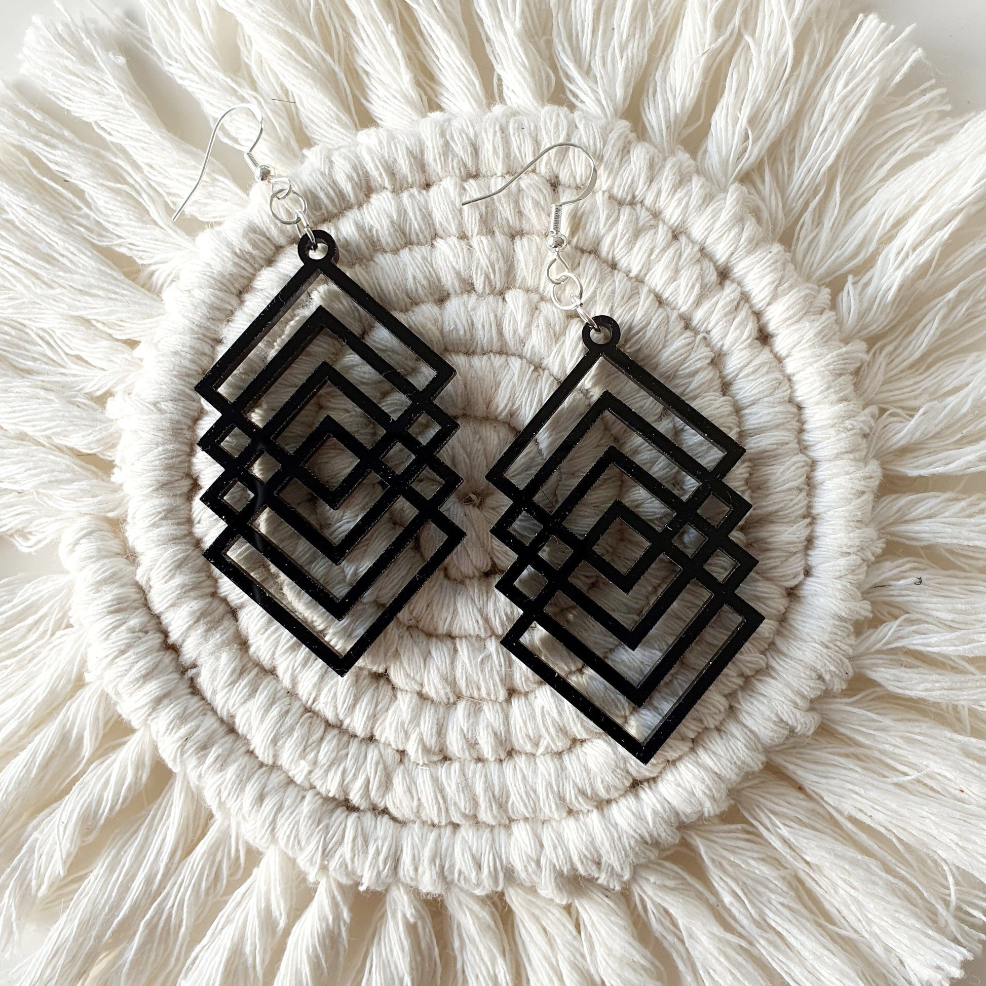 Geometric Square Earrings Whimsic Black 