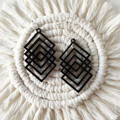 Geometric Square Earrings Whimsic Black 