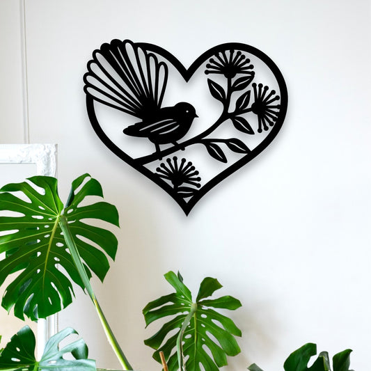 Pohutukawa Fantail Heart Decor
