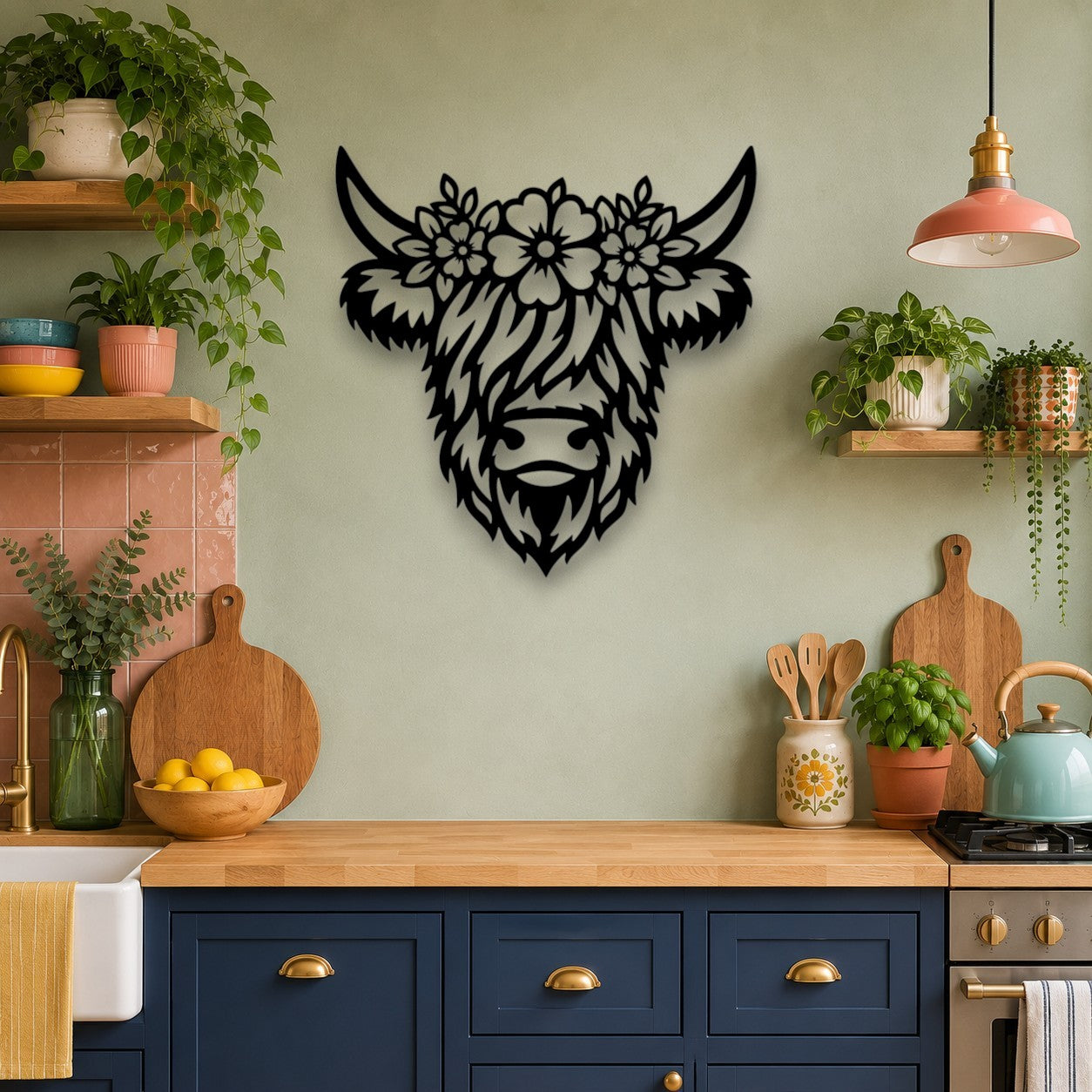 Flower Crown Highland Cow Wall Art
