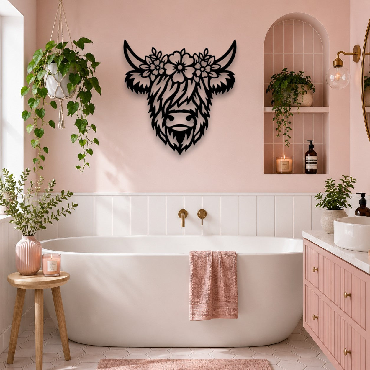 Flower Crown Highland Cow Wall Art