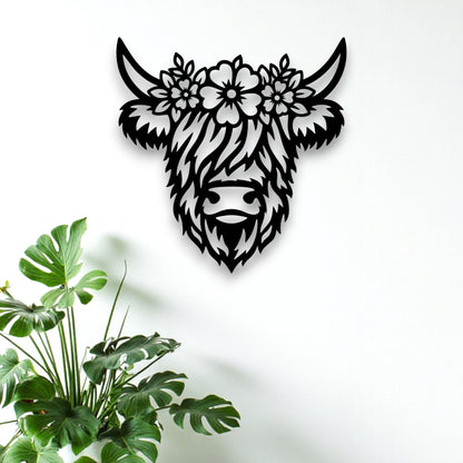 Flower Crown Highland Cow Wall Art
