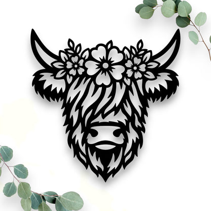 Flower Crown Highland Cow Wall Art
