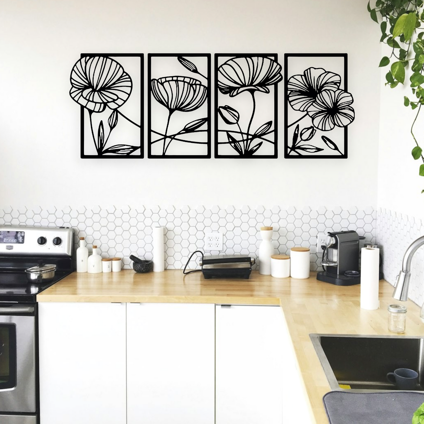 Four Piece Flower Wall Art Set