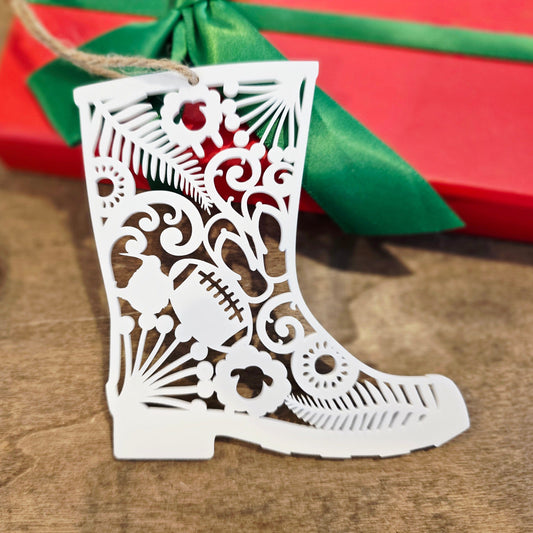 Kiwiana Icons Gumboot Ornament Whimsic Gloss White Acrylic 1 Bauble 