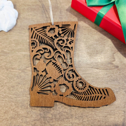 Kiwiana Icons Gumboot Ornament Whimsic Stained Wood 1 Bauble 