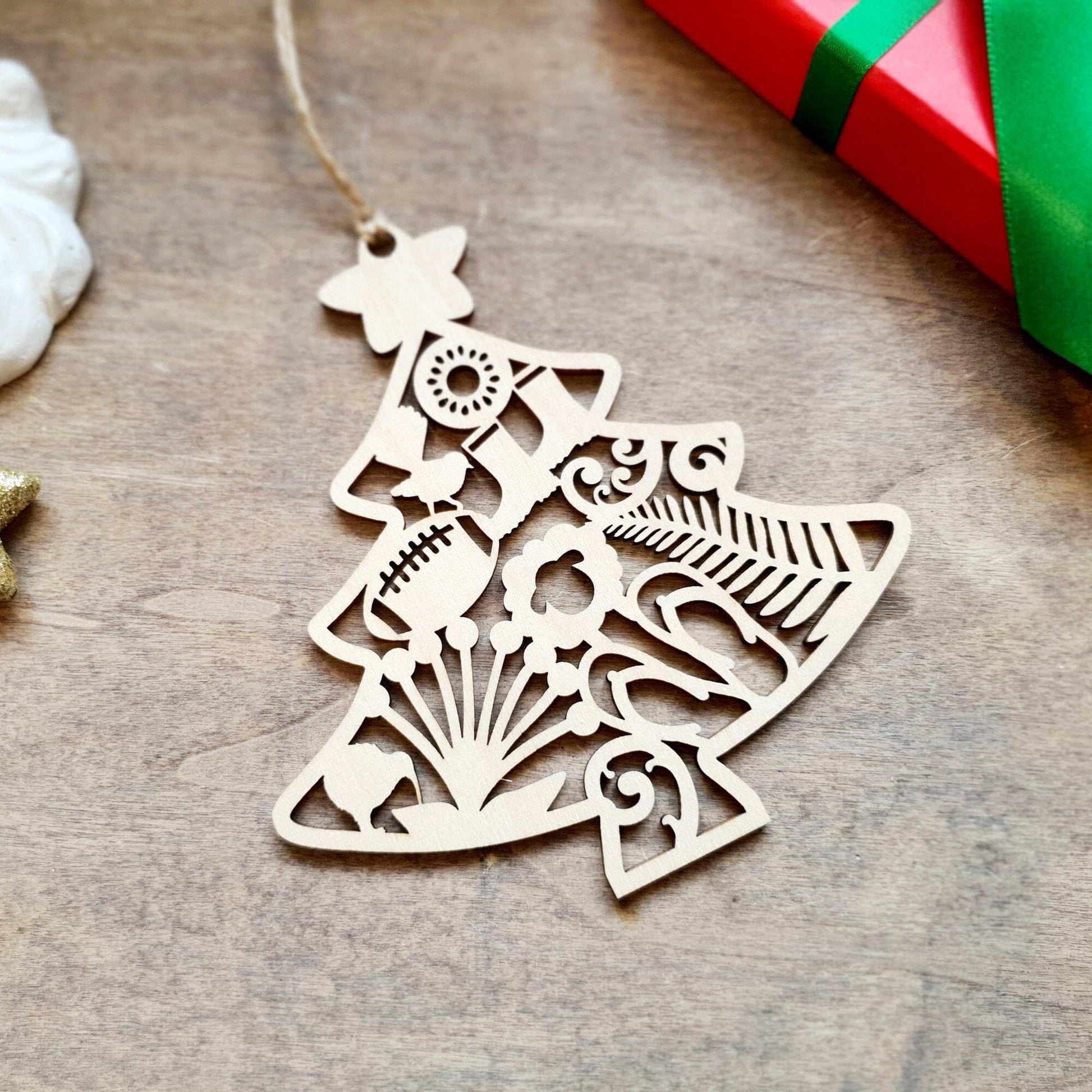 Kiwiana Icons Ornament Whimsic Natural Wood 1 Bauble 