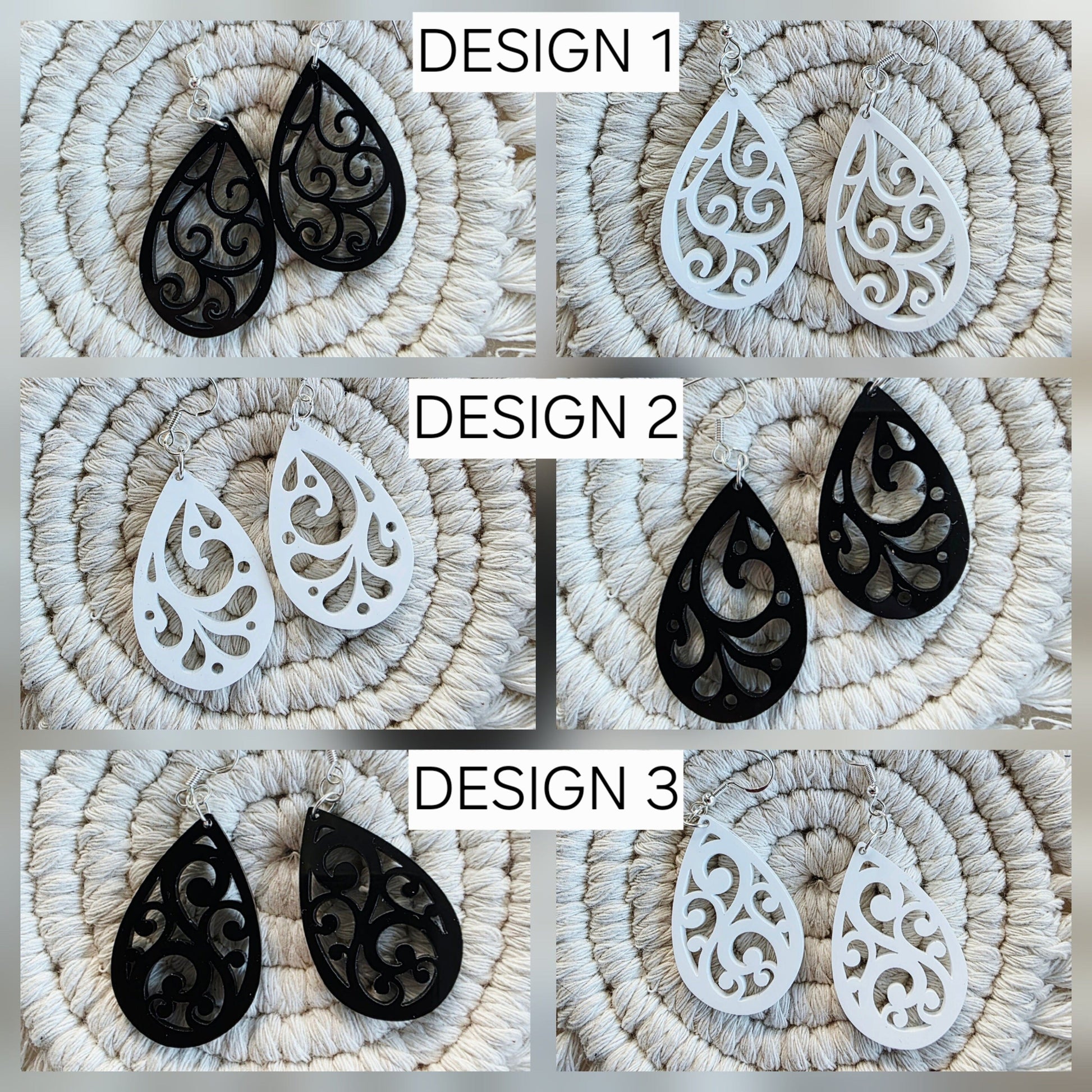 Koru Swirl Earrings Earrings Whimsic Black Gloss Acrylic All 3 Sets 
