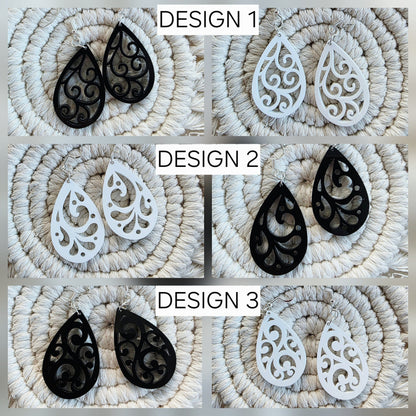 Koru Swirl Earrings Earrings Whimsic Black Gloss Acrylic All 3 Sets 