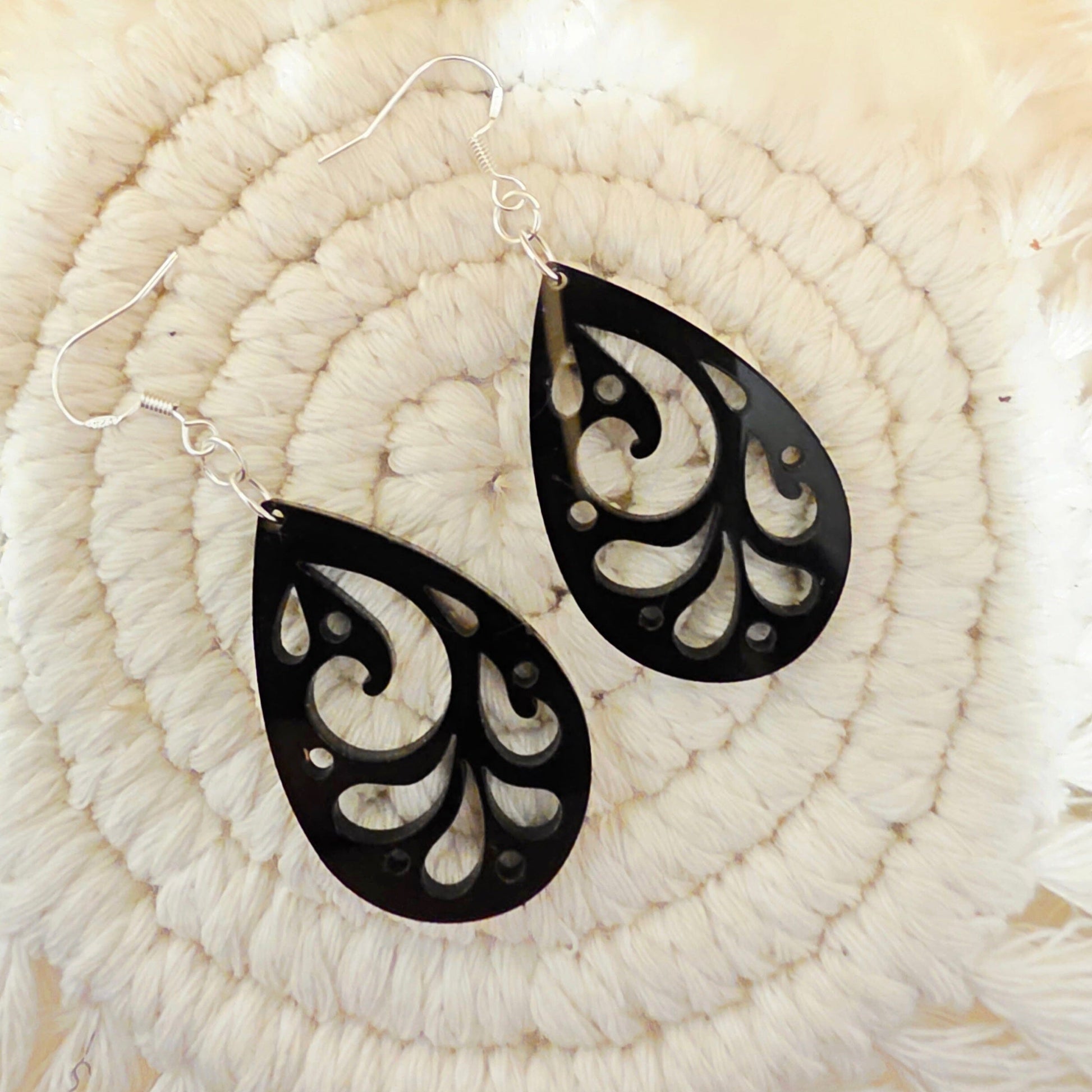 Koru Swirl Earrings Earrings Whimsic Black Gloss Acrylic Design 2 