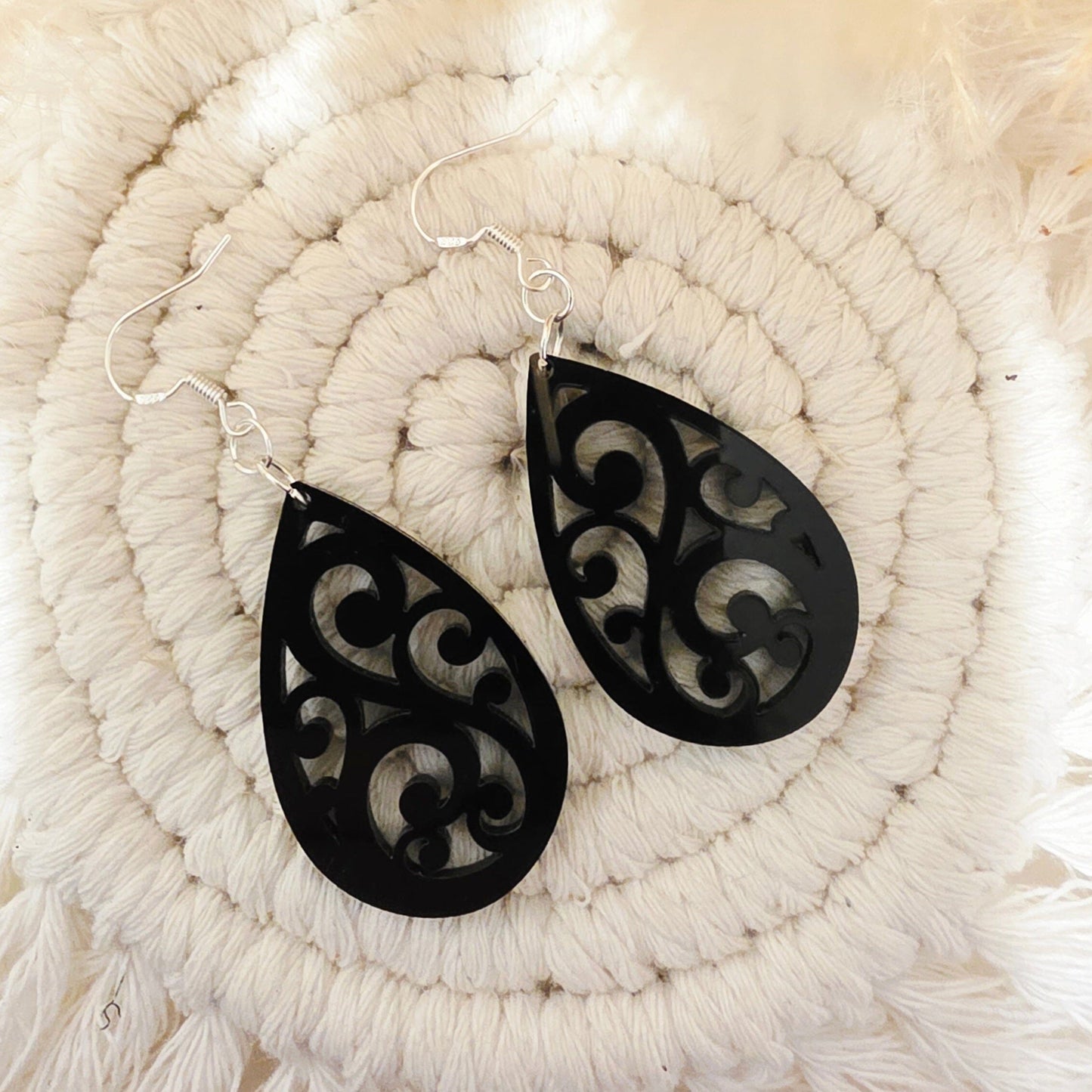 Koru Swirl Earrings Earrings Whimsic Black Gloss Acrylic Design 3 