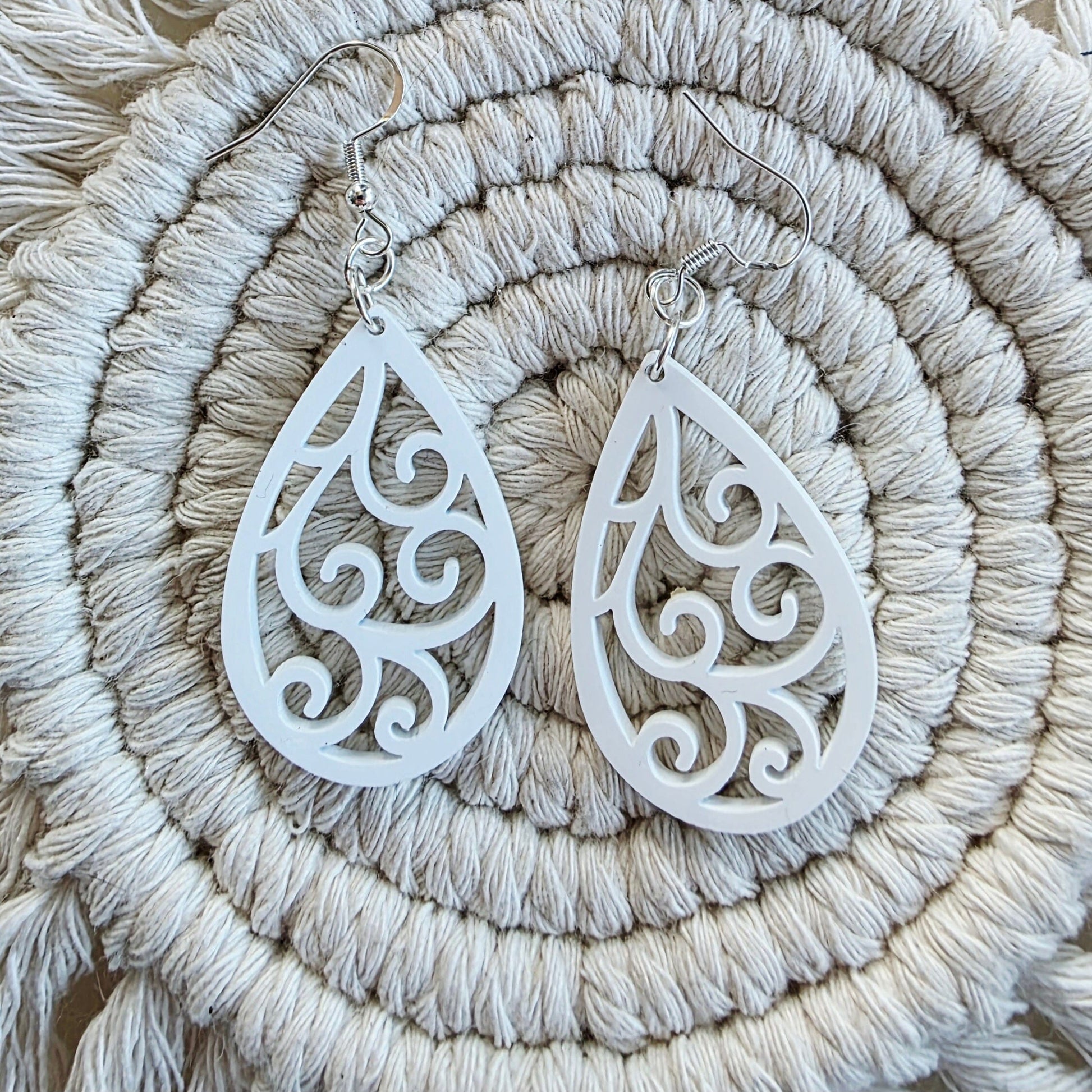 Koru Swirl Earrings Earrings Whimsic White Gloss Acrylic Design 1 