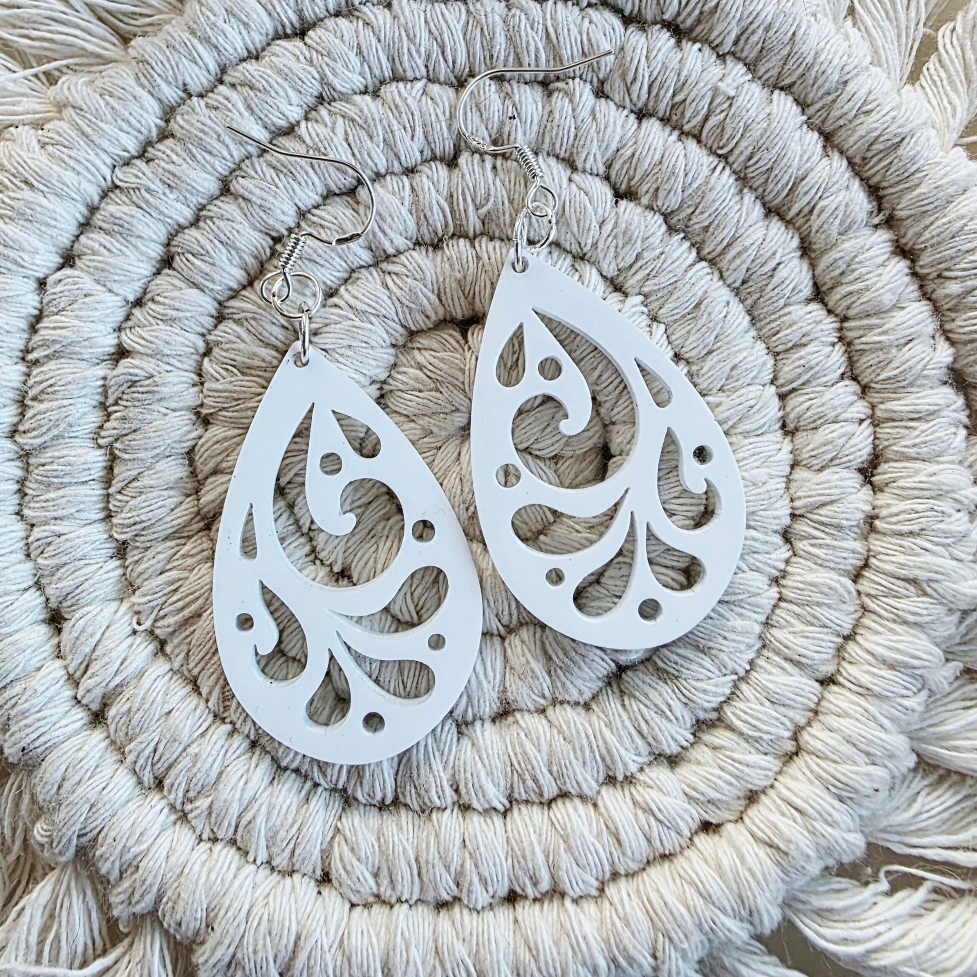 Koru Swirl Earrings Earrings Whimsic White Gloss Acrylic Design 2 