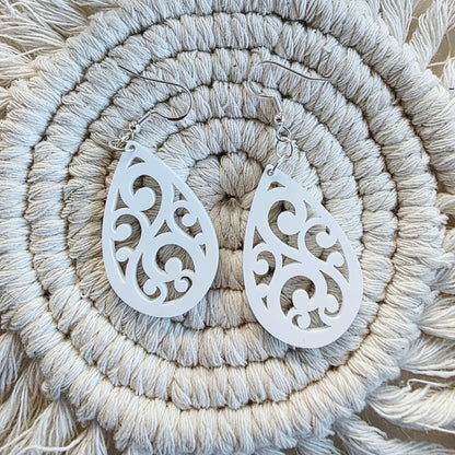 Koru Swirl Earrings Earrings Whimsic White Gloss Acrylic Design 3 
